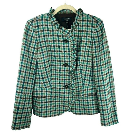 NEW Talbots‎ Blazer Jacket 12 Petite Grace Fit Herringbone Elbow Patch Wool Blue - Picture 1 of 6